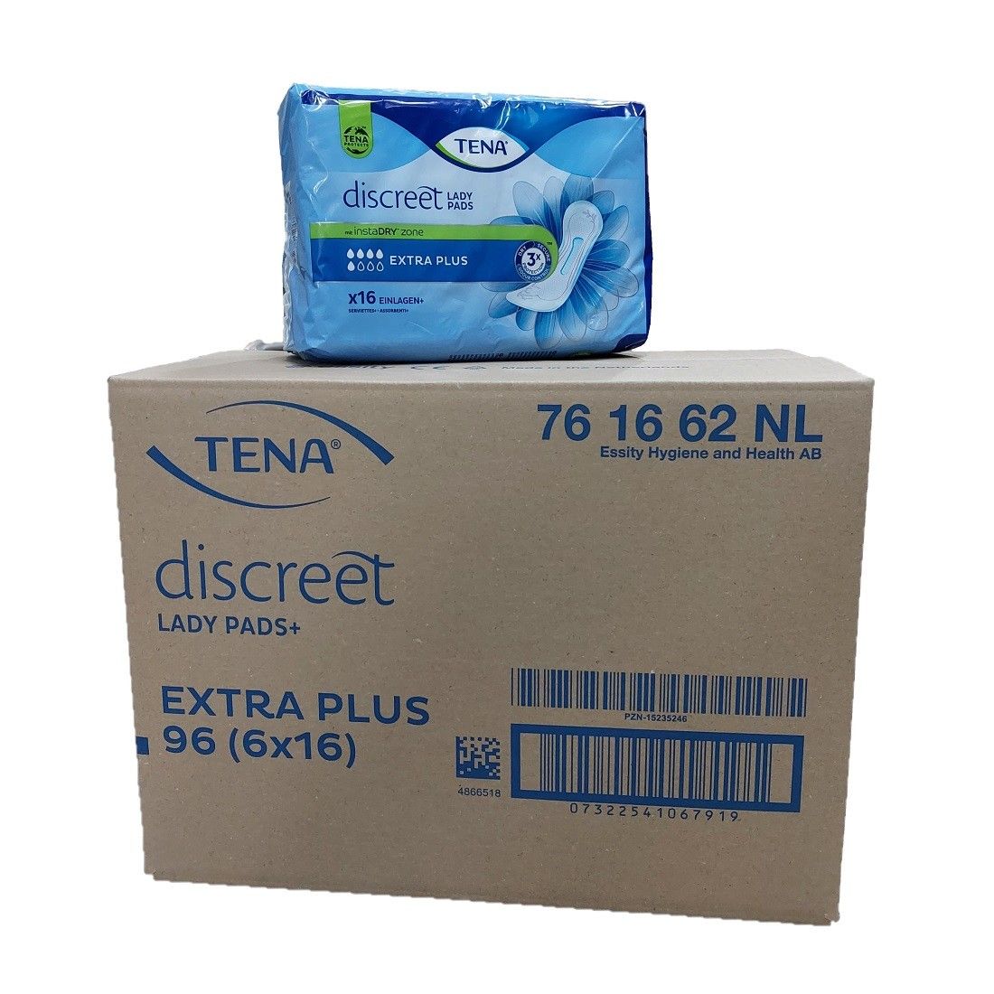 TENA Lady Discreet Extra Plus Einlagen (96 Stück) in einer Umverpackung.