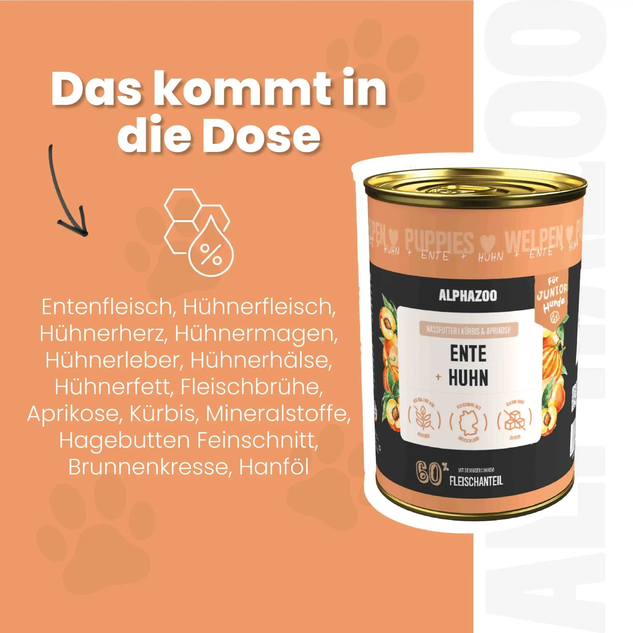 alphazoo Ente + Huhn Welpen Nassfutter für Hunde – Welpenfutter mit Ente und Huhn