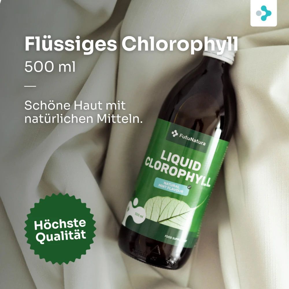 Flasche flüssiges Chlorophyll 500 ml, FutuNatura, mit Minzgeschmack. Höchste Qualität.