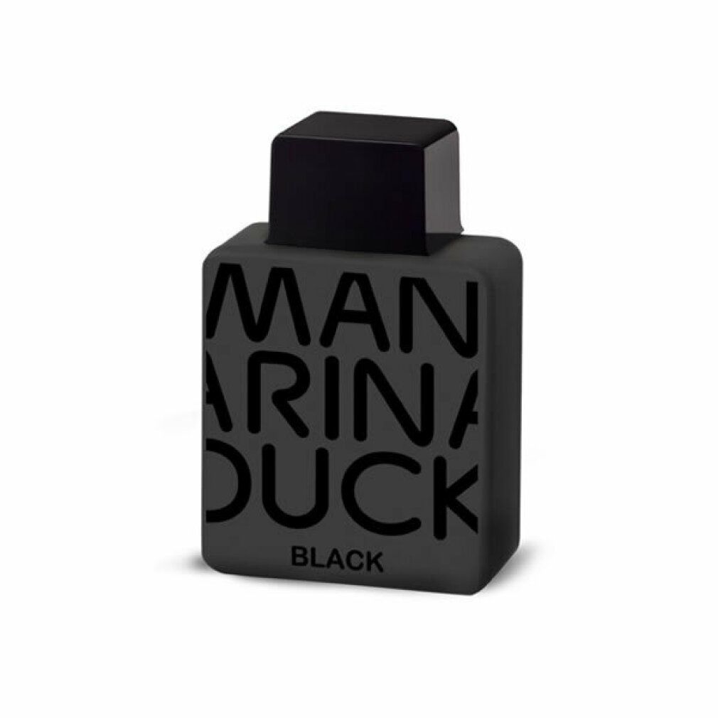 Schwarzer Flakon mit schwarzem Deckel. Aufschrift: MAN, ARINA, DUCK, darunter BLACK.