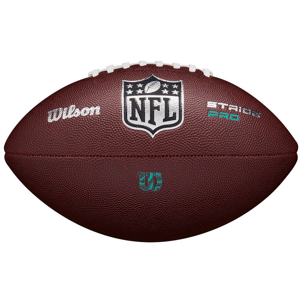 Brauner Football mit weißer Schnürung. NFL-Logo, "Wilson" und "STRIDE PRO" Schriftzug.
