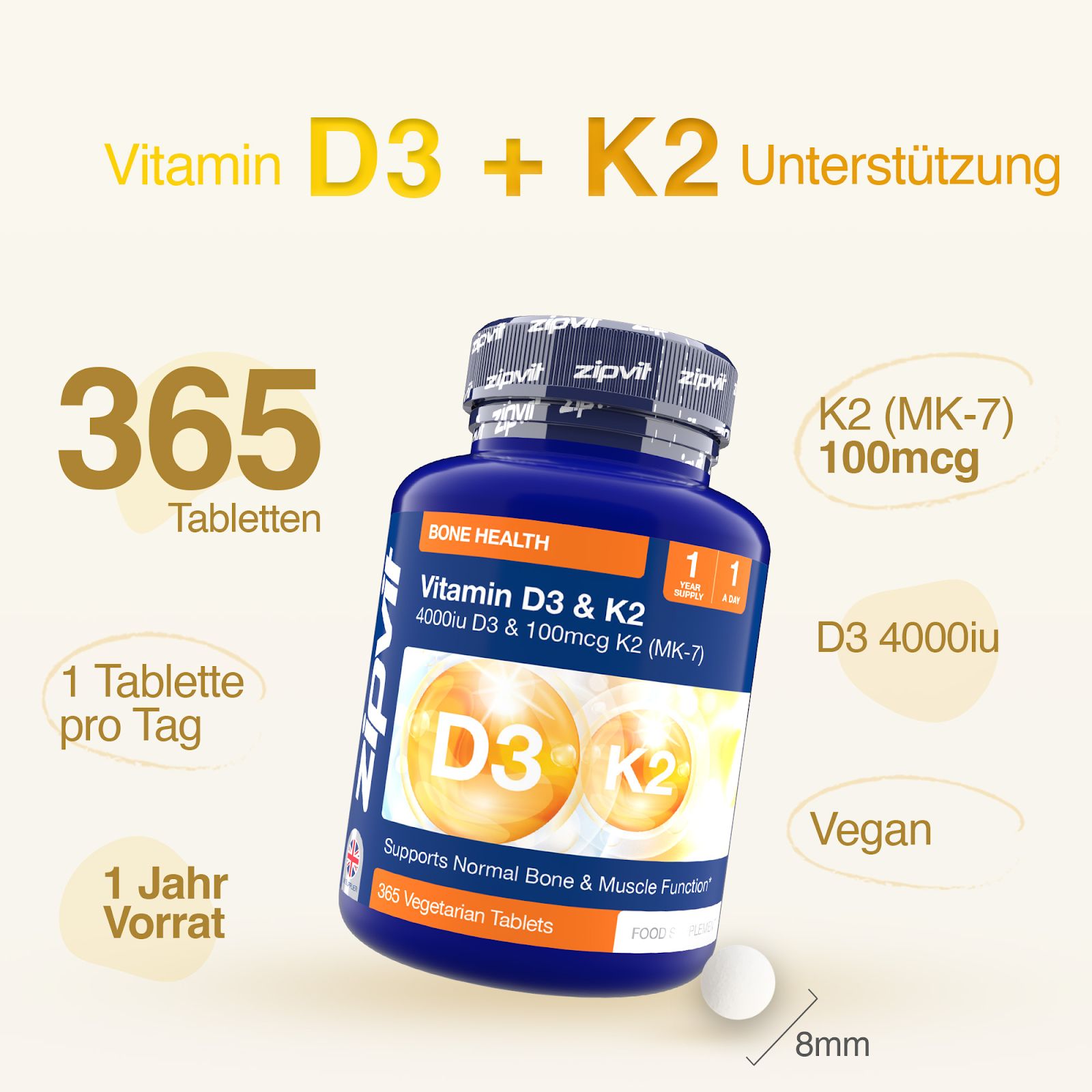 Zipvit Vitamin D3 4000IE & Vitamin K2 MK-7 100µg