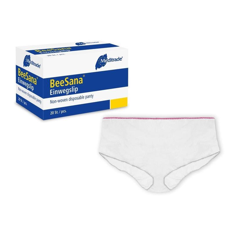 BeeSana Einwegslip: weiße, nicht-gewebte Einwegslips in einer Packung mit 20 Stück.