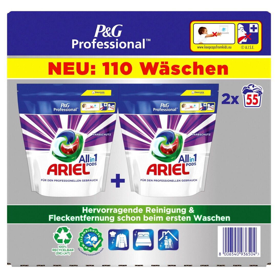Ariel Professional All-in-1 Pods Color Waschmittel, 110 Waschladungen, (2 x 55 Kapseln), Ausgezeichn