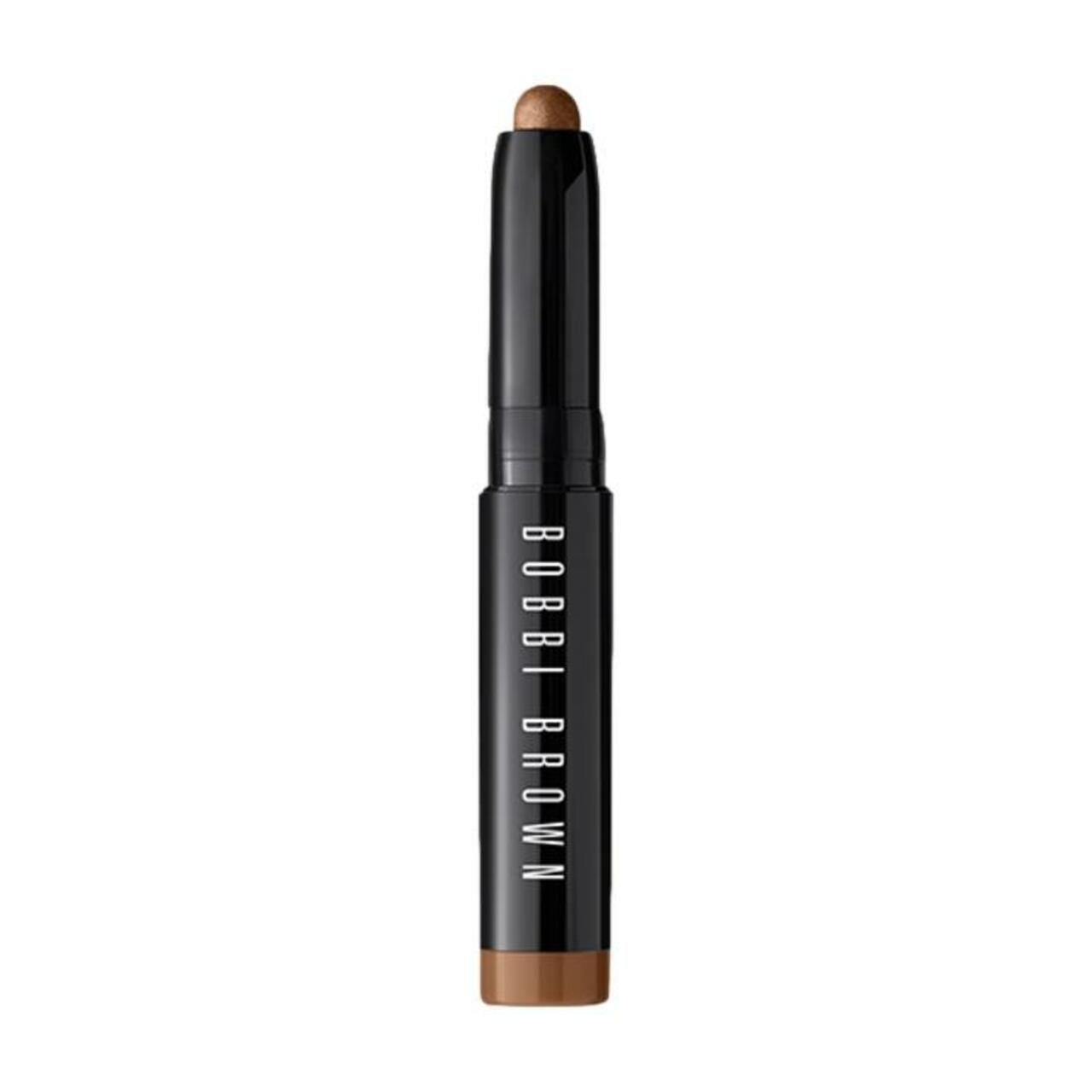 Brauner Bobbi Brown Long-Wear Cream Shadow Stick. Schwarze Hülse mit Produktnamen. Spitze des Stifts sichtbar.