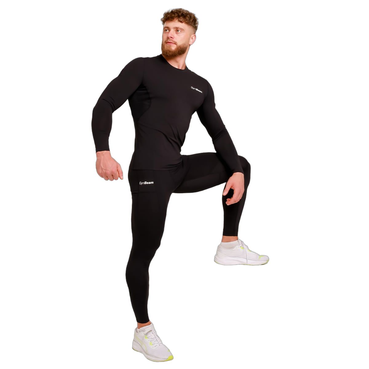 GymBeam T-Shirt Herren Slim Langarm Black High Kompression
