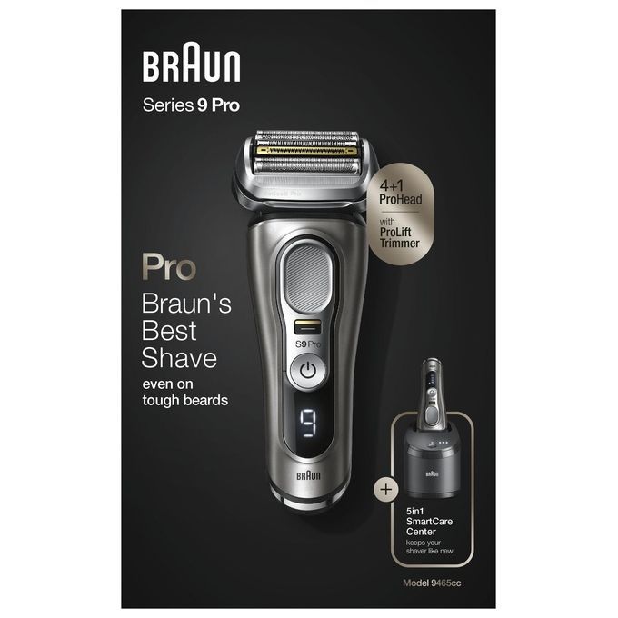 Elektrorasierer Braun Series 9 Pro, Chrom. 4+1 ProHead, ProLift Trimmer, 5in1 SmartCare Center. Modell 9465cc.