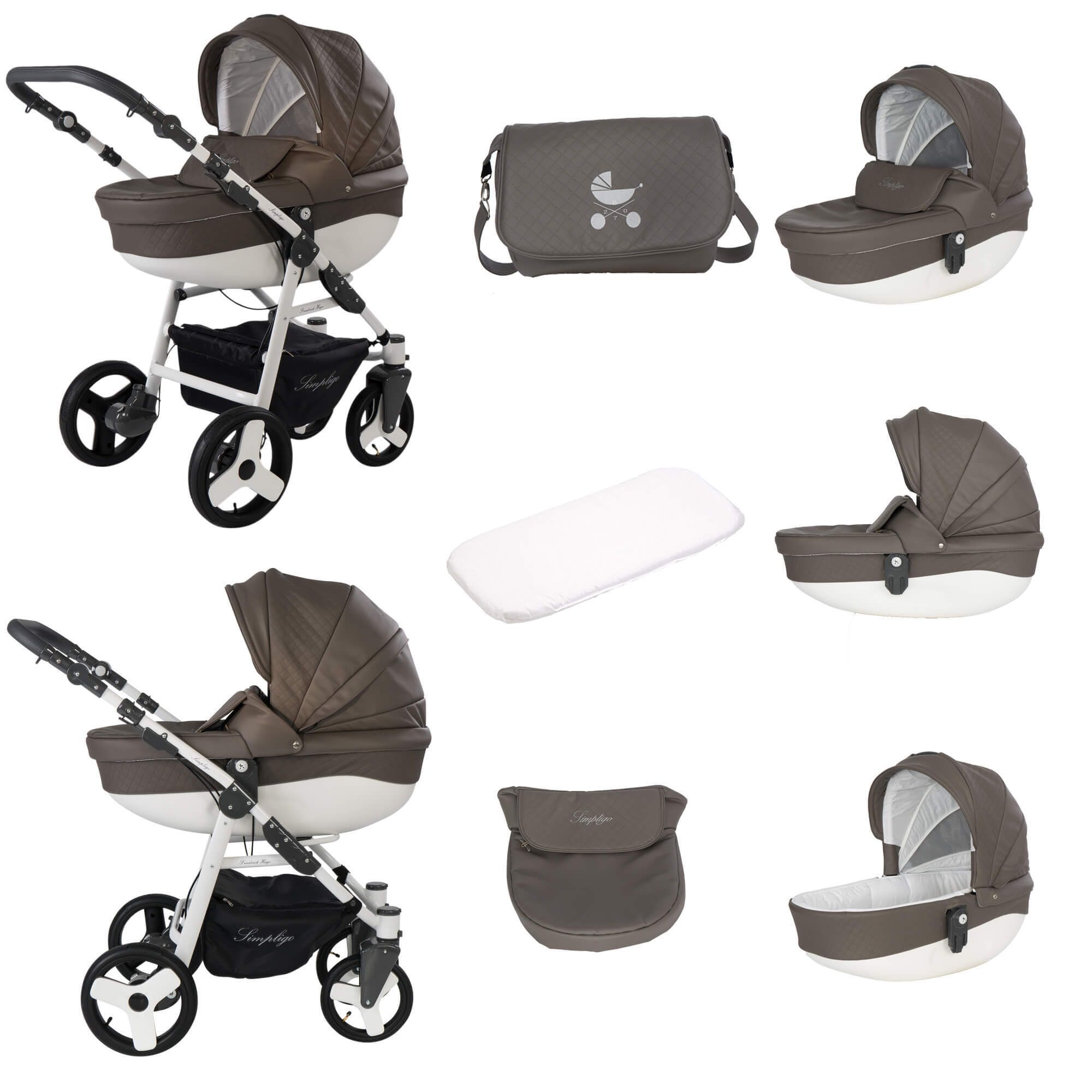 Friedrich Hugo Simpligo 3 in 1 Kinderwagen mit original Maxi Cosi, Schlamm (Kunstleder)