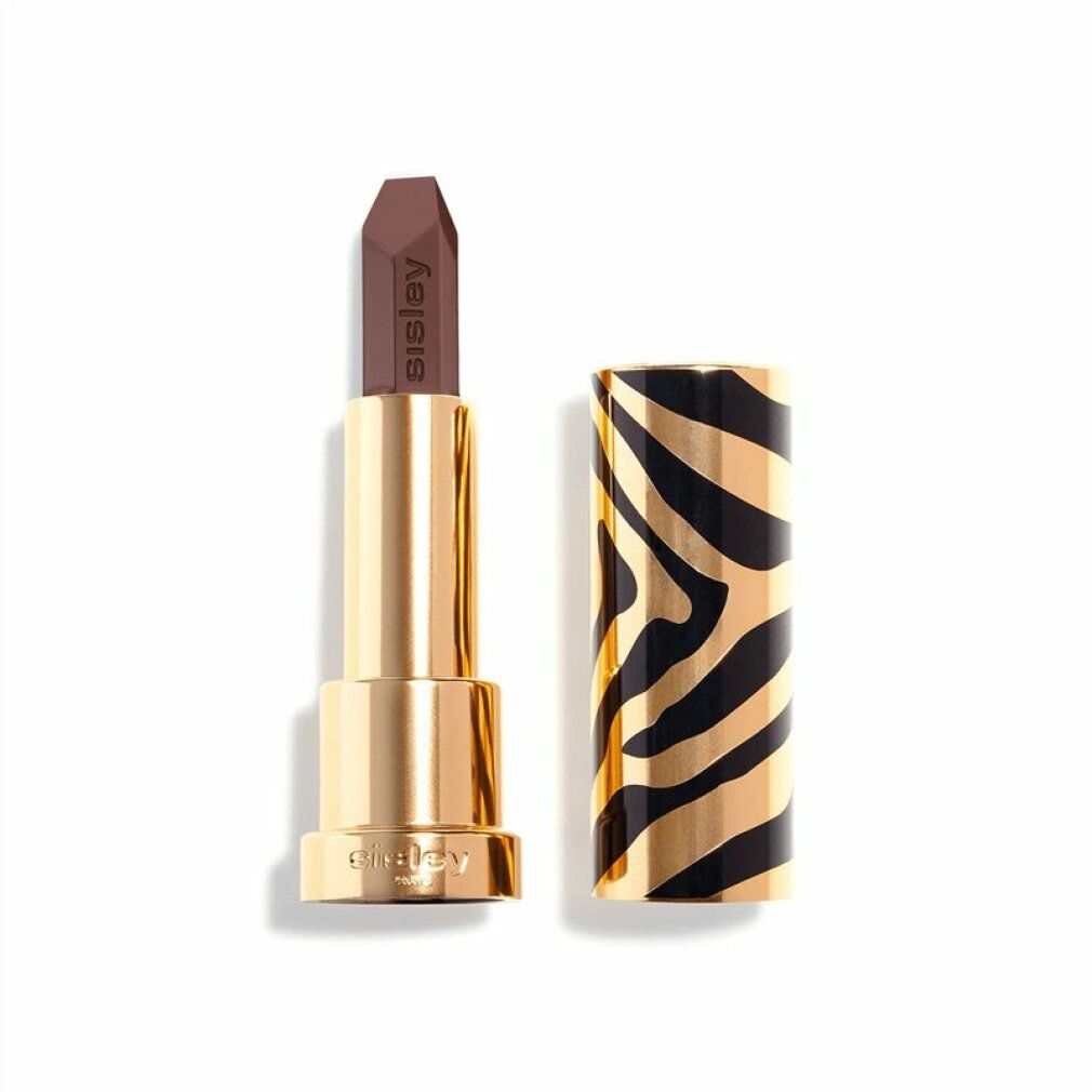 Lippenstift mit goldfarbenem Gehäuse und Zebra-Muster. Der Lippenstift ist braun. Sisley-Logo sichtbar.