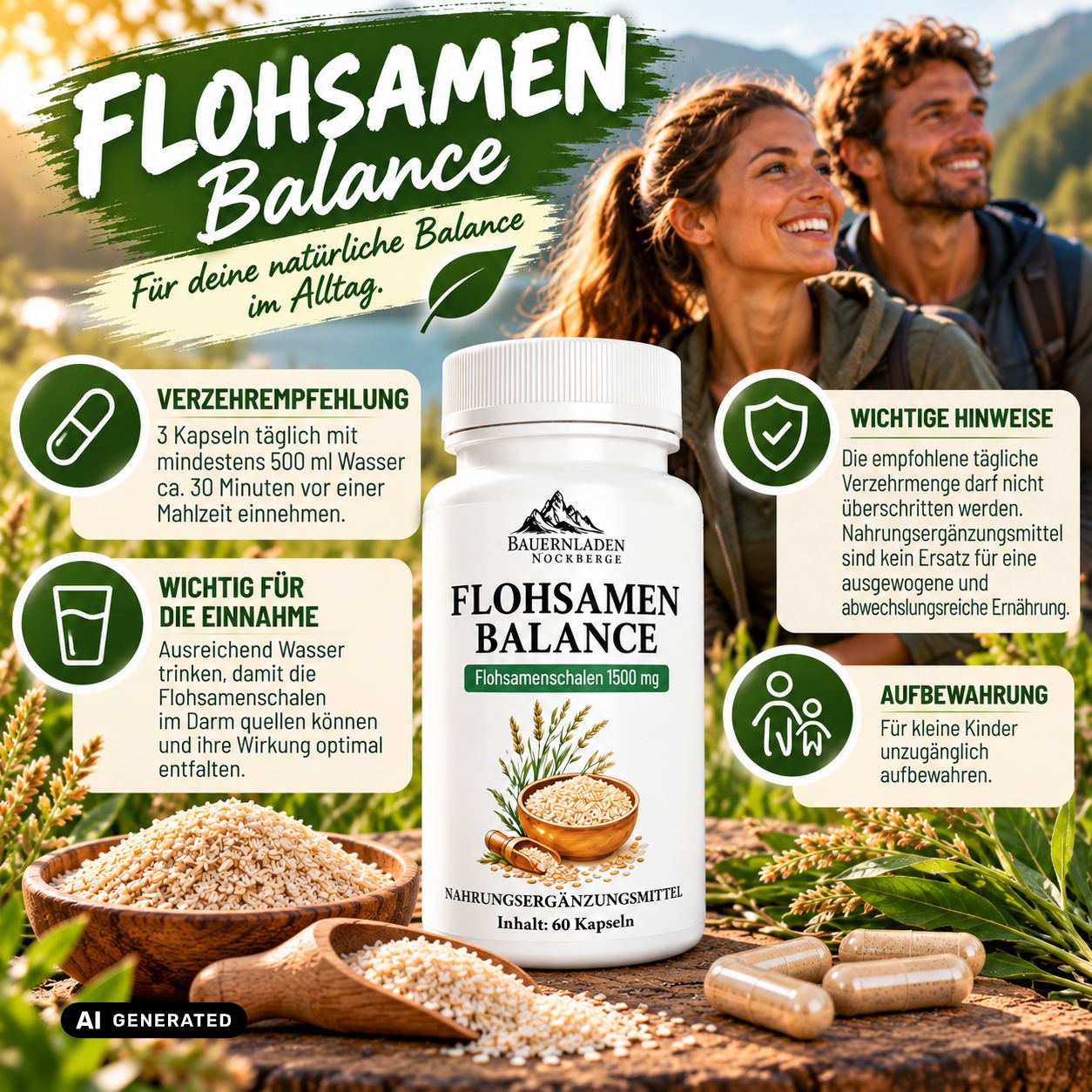 Flasche Flohsamen Balance Kapseln mit 60 Kapseln.