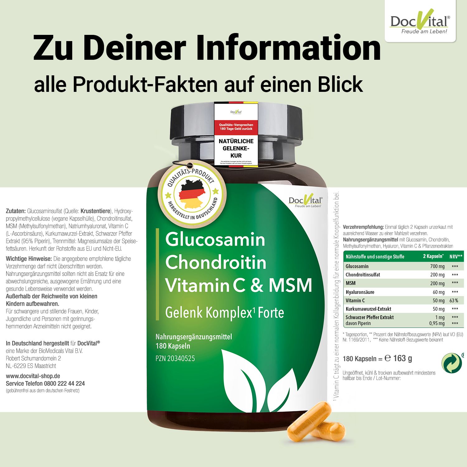 DocVital® Glucosamin Chondroitin MSM Kapseln hochdosiert - Gelenkkapseln mit Kurkuma