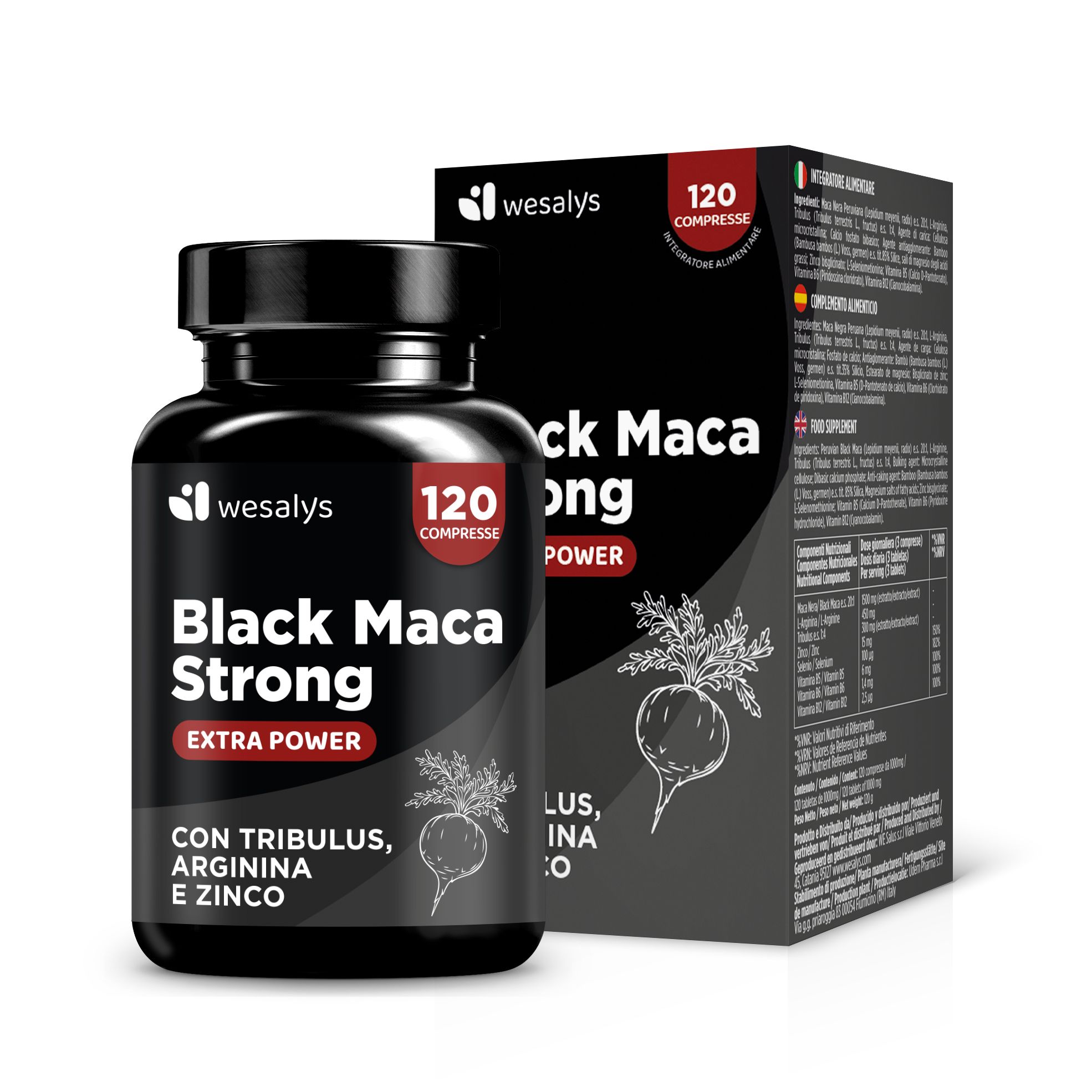 Wesalys® Black Maca Strong – Peruanische Schwarze Maca, energiespendend und stärkend 120 St