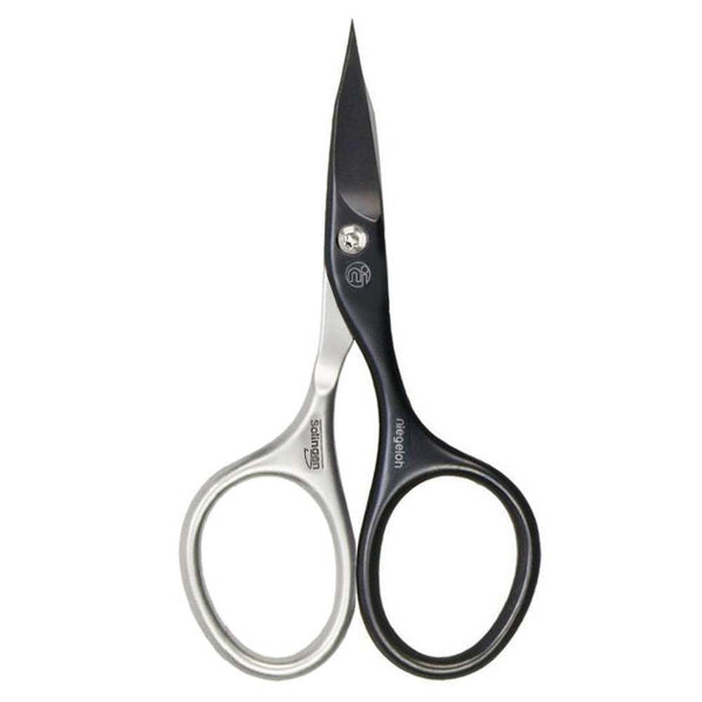 Kombinierte Schere, schwarz und silberfarben. Schwarze Klingen, silberfarbene Griffe. Marke Niegeloh Solingen.