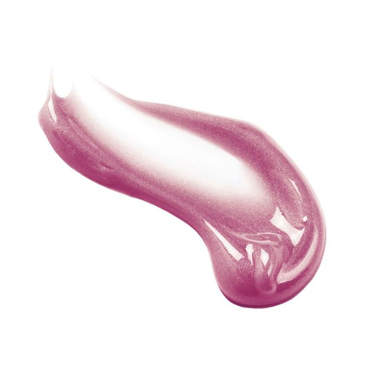 Rosa Lipgloss-Schlieren auf weißem Hintergrund. Der Lipgloss ist glänzend.