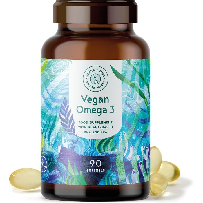 Alpha Foods veganes Omega 3, aus Algenöl, 1500mg pro Tagesdosis, 225mg EPA, 450mg DHA, 90 Kapseln