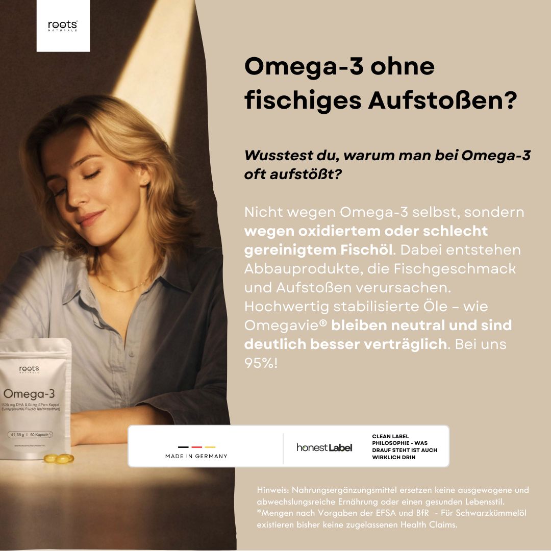 roots NATURALS® Omega 3 - Premium Fischöl [95% reinste Konzentration] ohne Fischgeschmack