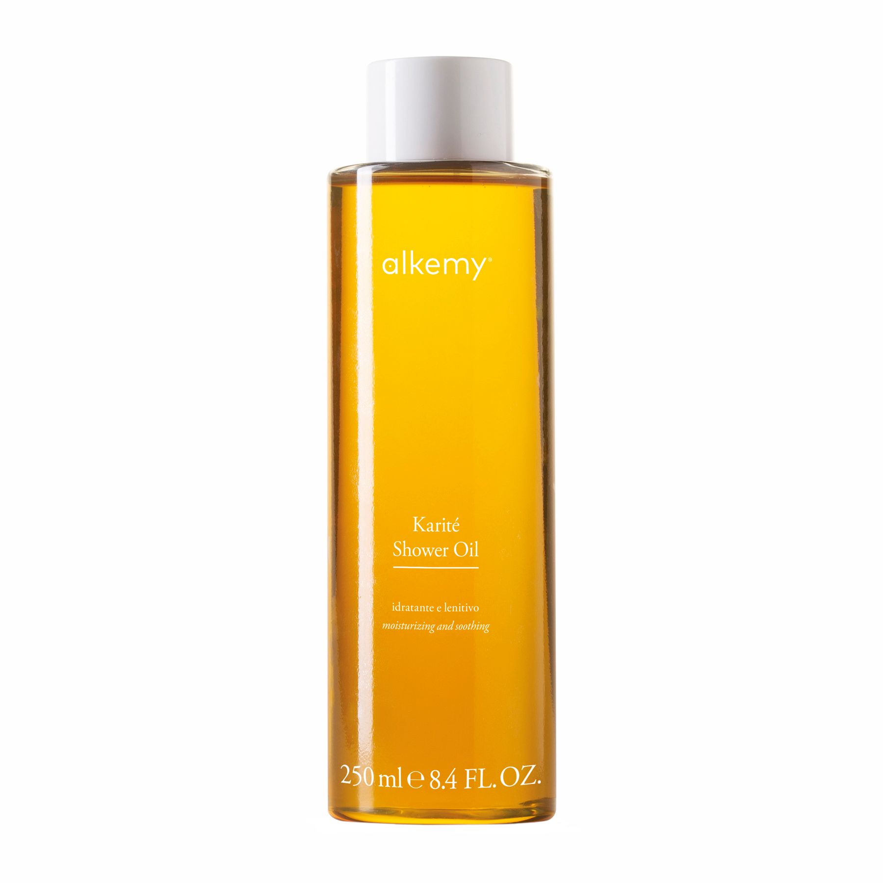 Eine Flasche Alkemy Karité Duschöl, 250ml.