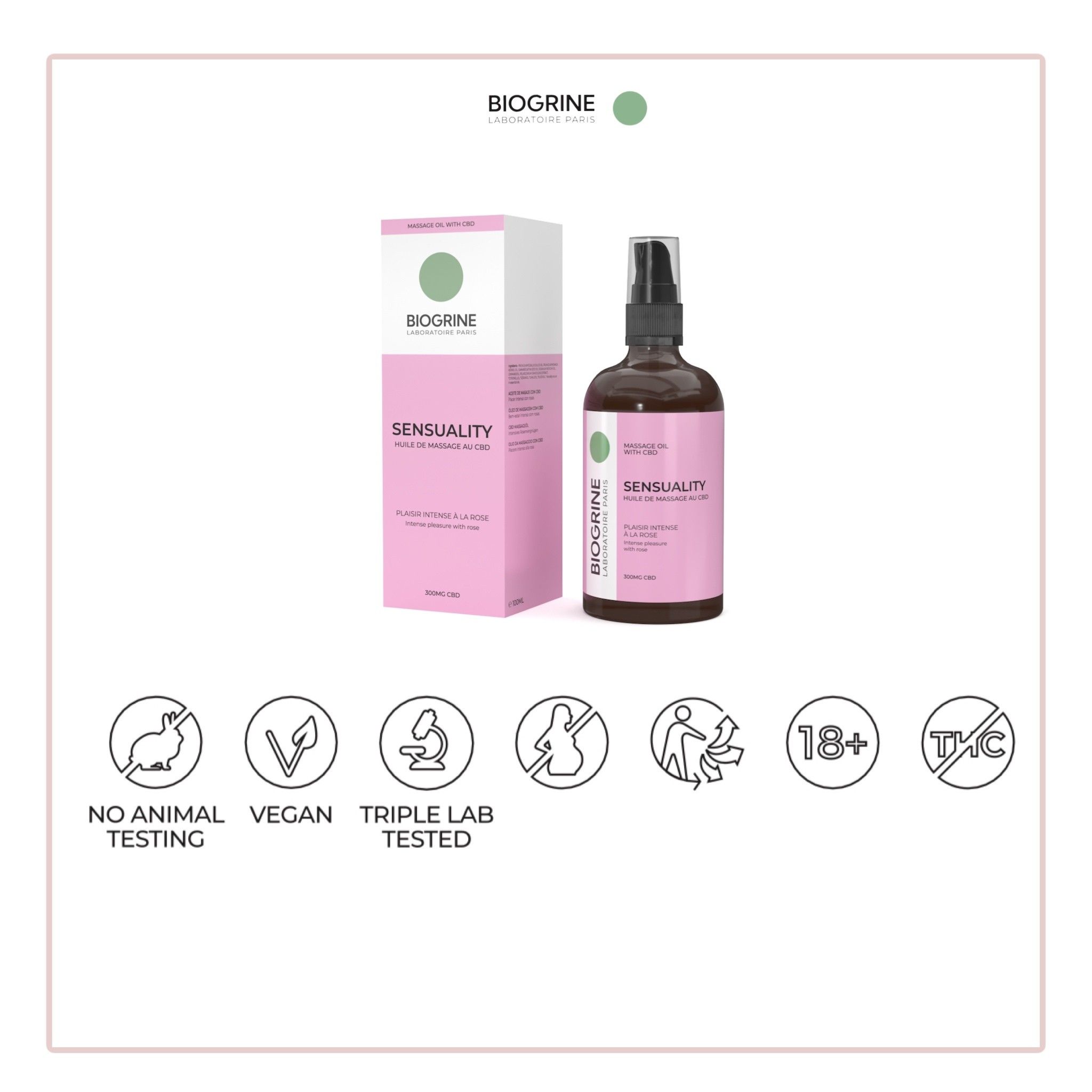 Product met certificeringen. Niet getest op dieren, vegan, Triple Lab Tested, 18+, THC-vrij.