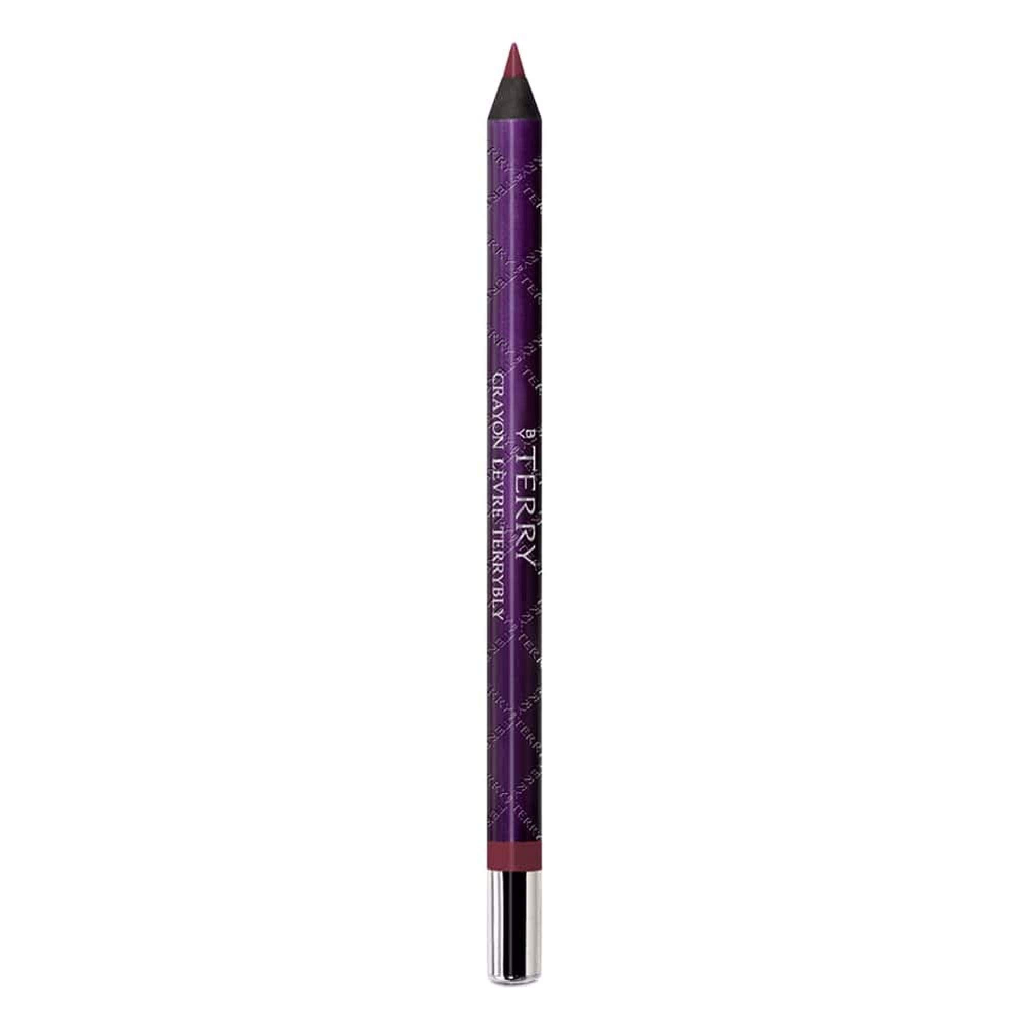 Lippenstift in Stiftform. Dunkelvioletter Stift mit silberner Spitze. Aufschrift: Crayon Levres Terrybly.