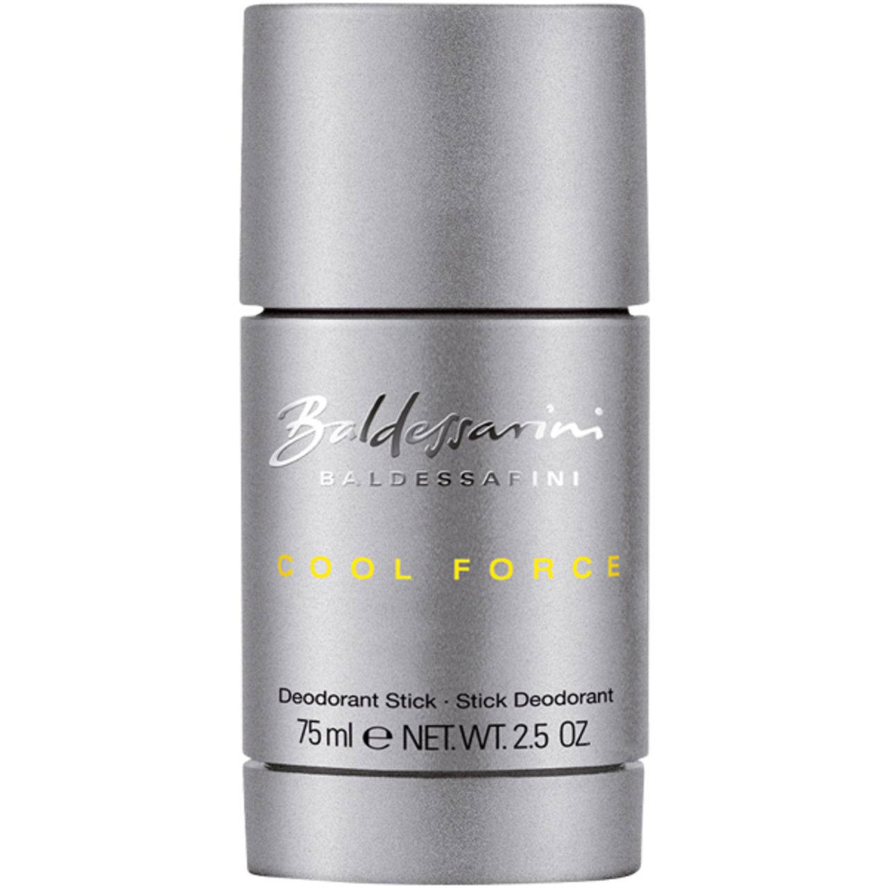Deo-Stick. Silberfarbener Zylinder mit Schriftzug Baldessarini Cool Force. 75ml.