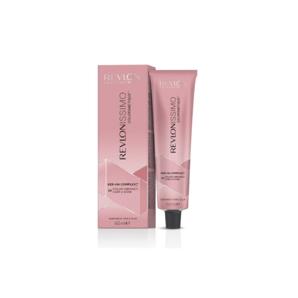 Rosa Verpackung und Tube. Aufschrift: REVLONISSIMO COLORSMETIQUE. Enthält 60 ml. Mit schwarzem Verschluss.