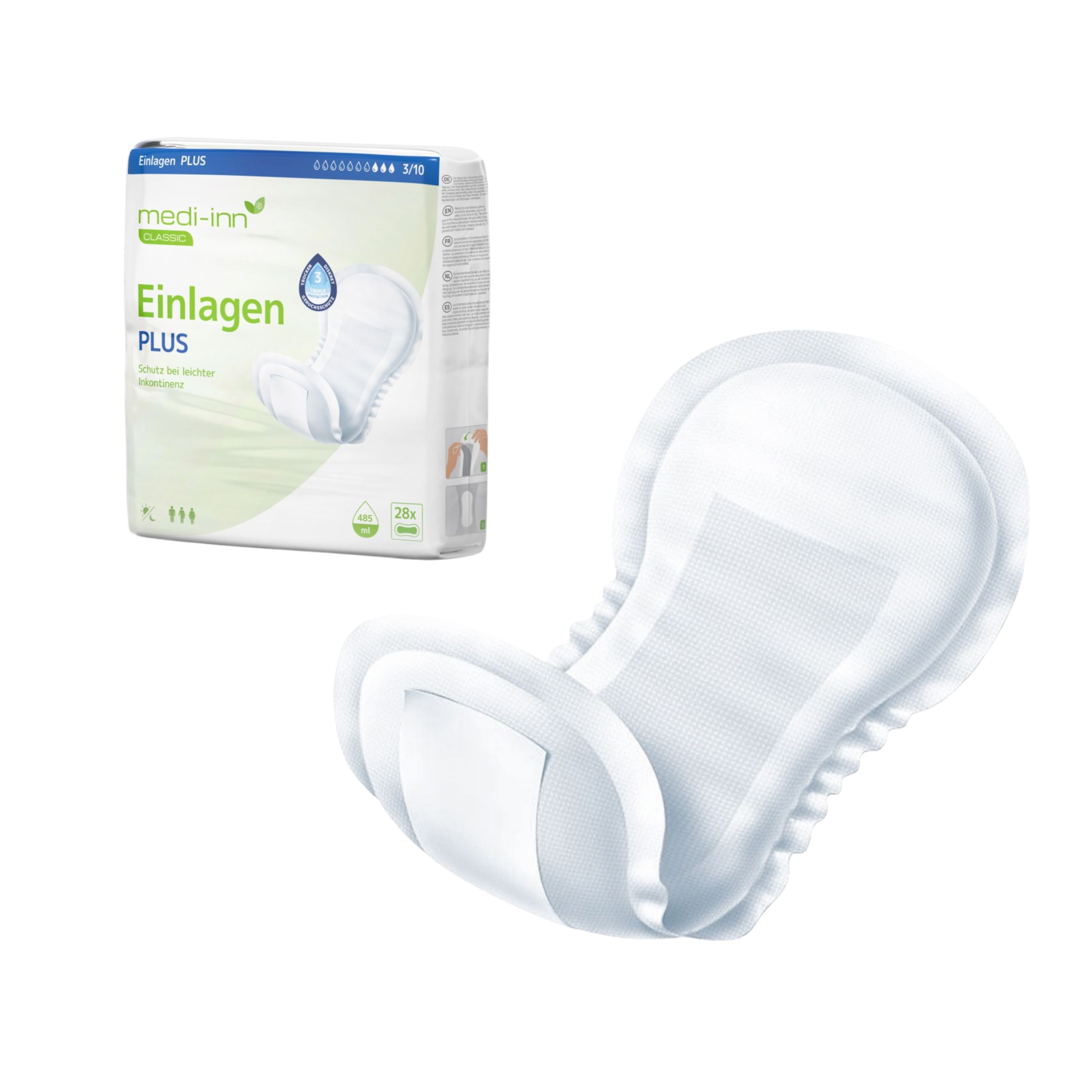 Inkontinenzeinlage und Verpackung. Marke: medi-inn. 28 Stück.