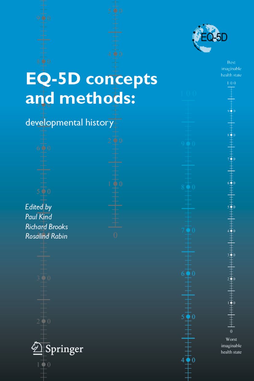 Buchcover mit Titel "EQ-5D concepts and methods: developmental history". Herausgeber: Paul Kind, Richard Brooks, Rosalind Rabin. Springer-Logo.
