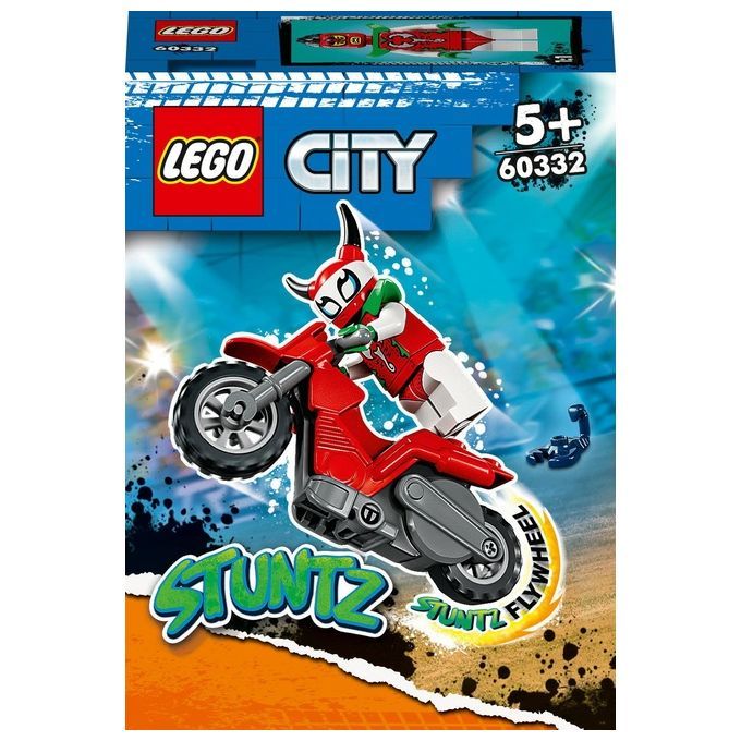 Set LEGO City Stunt Bike. La confezione mostra una moto acrobatica rossa con un pilota in azione. Il set è destinato a bambini dai 5 anni in su. I loghi LEGO e CITY sono visibili sulla confezione.