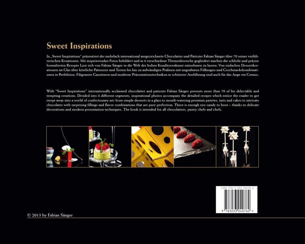 Buchcover: Sweet Inspirations. Text und Fotos von Fabian Sänger. Schwarzer Hintergrund.