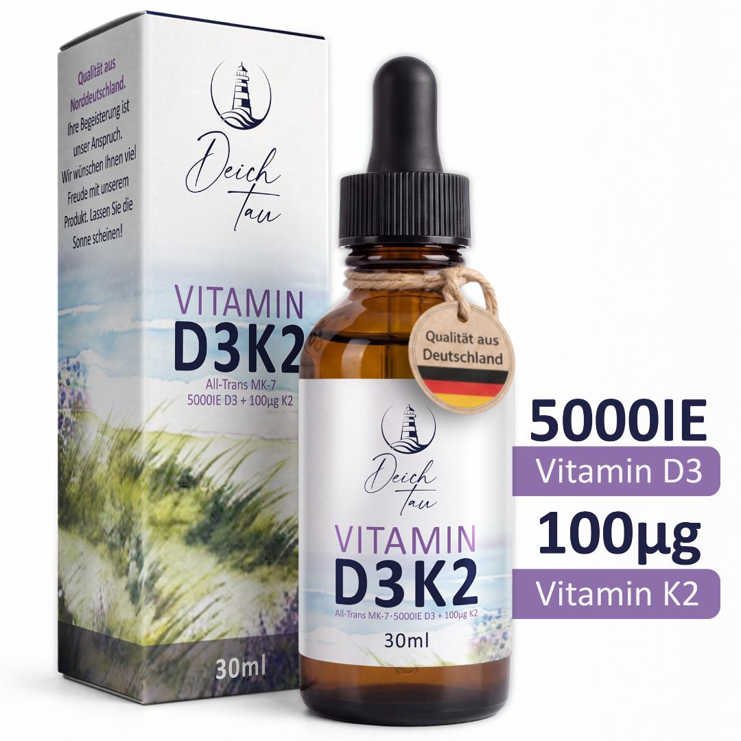 Deichtau Vitamin D3 K2 Tropfenflasche mit Pipette und Faltschachtel. 30ml.