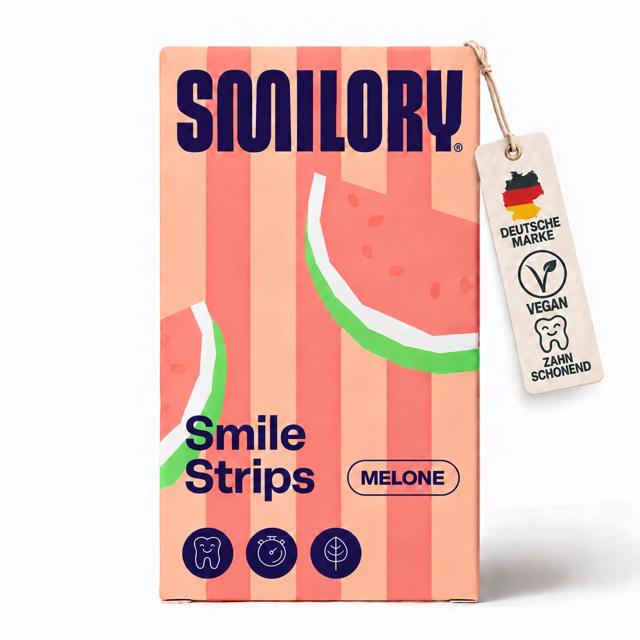 Smilory Zahnaufhellungsstreifen (Melone) mit Siegeln: Deutsche Marke, Vegan, Zahnschonend.