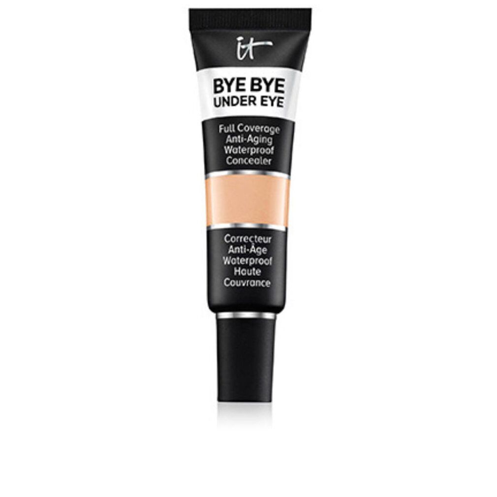 Concealer-Tube mit schwarzem Deckel. Aufschrift: IT, BYE BYE UNDER EYE, Full Coverage Anti-Aging Waterproof Concealer. Farbton: Light Buff.