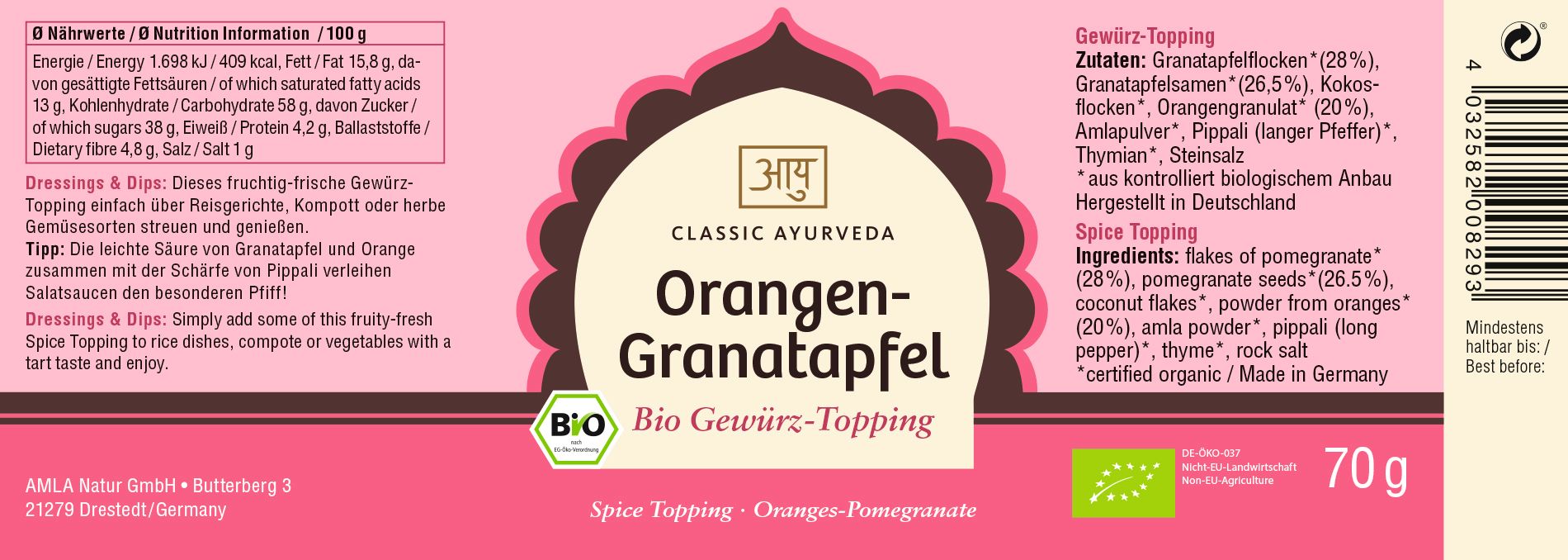 Classic Ayurveda - Orangen-Granatapfel Gewürz-Topping