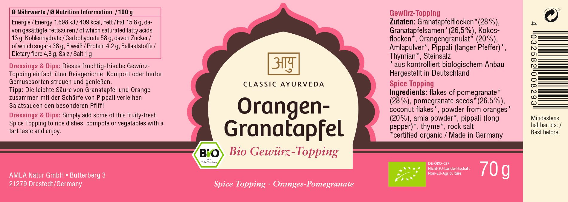 Classic Ayurveda - Orangen-Granatapfel Gewürz-Topping 60 g