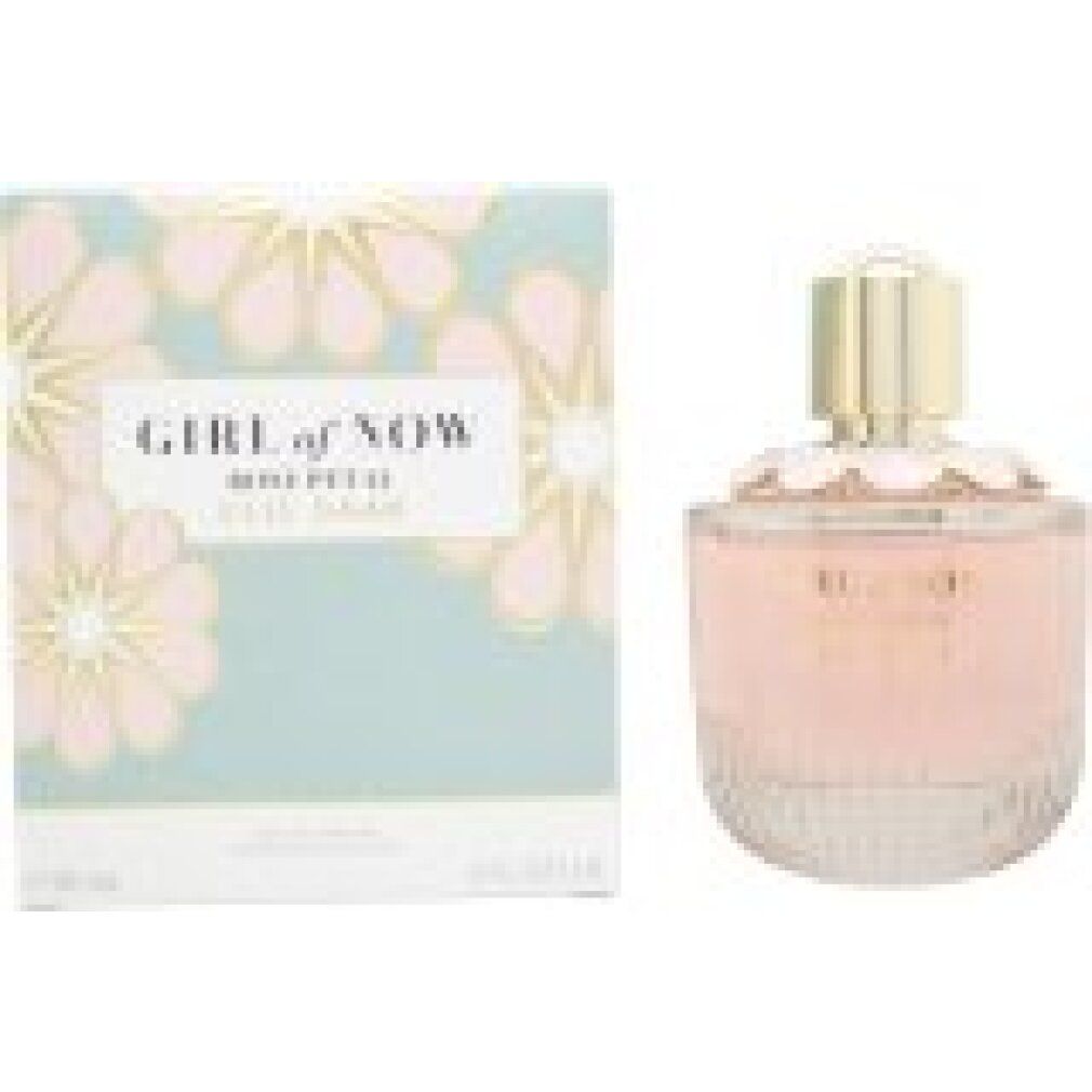 Elie Saab Girl of Now Rose Petal Eau de Parfum Nat. Spray Flakon mit goldenem Verschluss und Blütenapplikation.