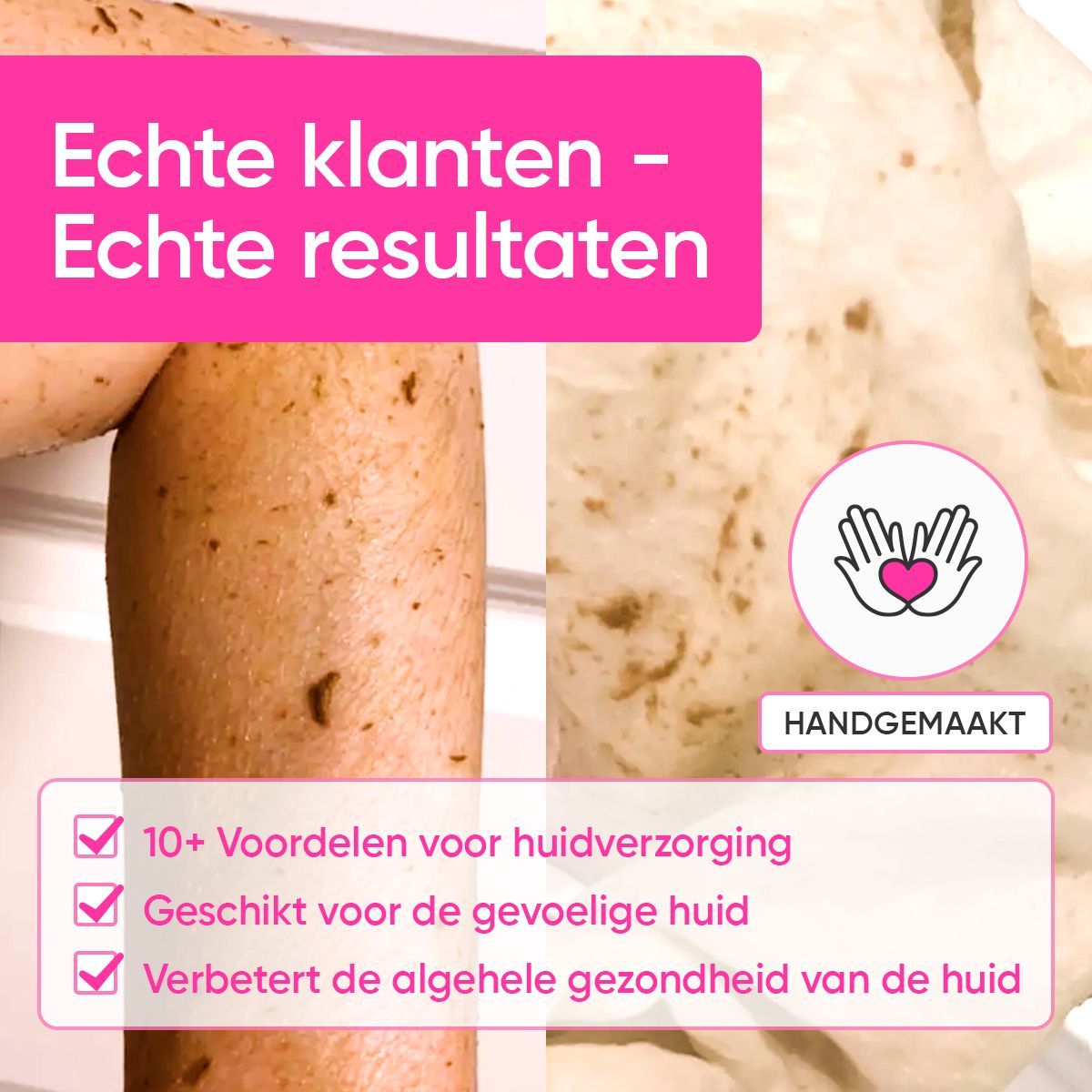 Voor- en na-vergelijking. Huid met en zonder toepassing.