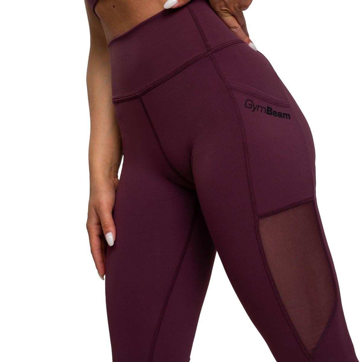 GymBeam Leggings Damen Mesh-Panel mit Tasche und hoher Taille in Eggplant