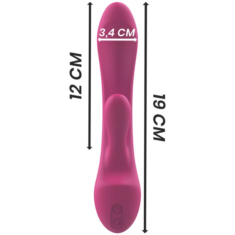Rosa Vibrator aus Silikon. Abmessungen: 19 cm lang, 12 cm breit, 3,4 cm Durchmesser.