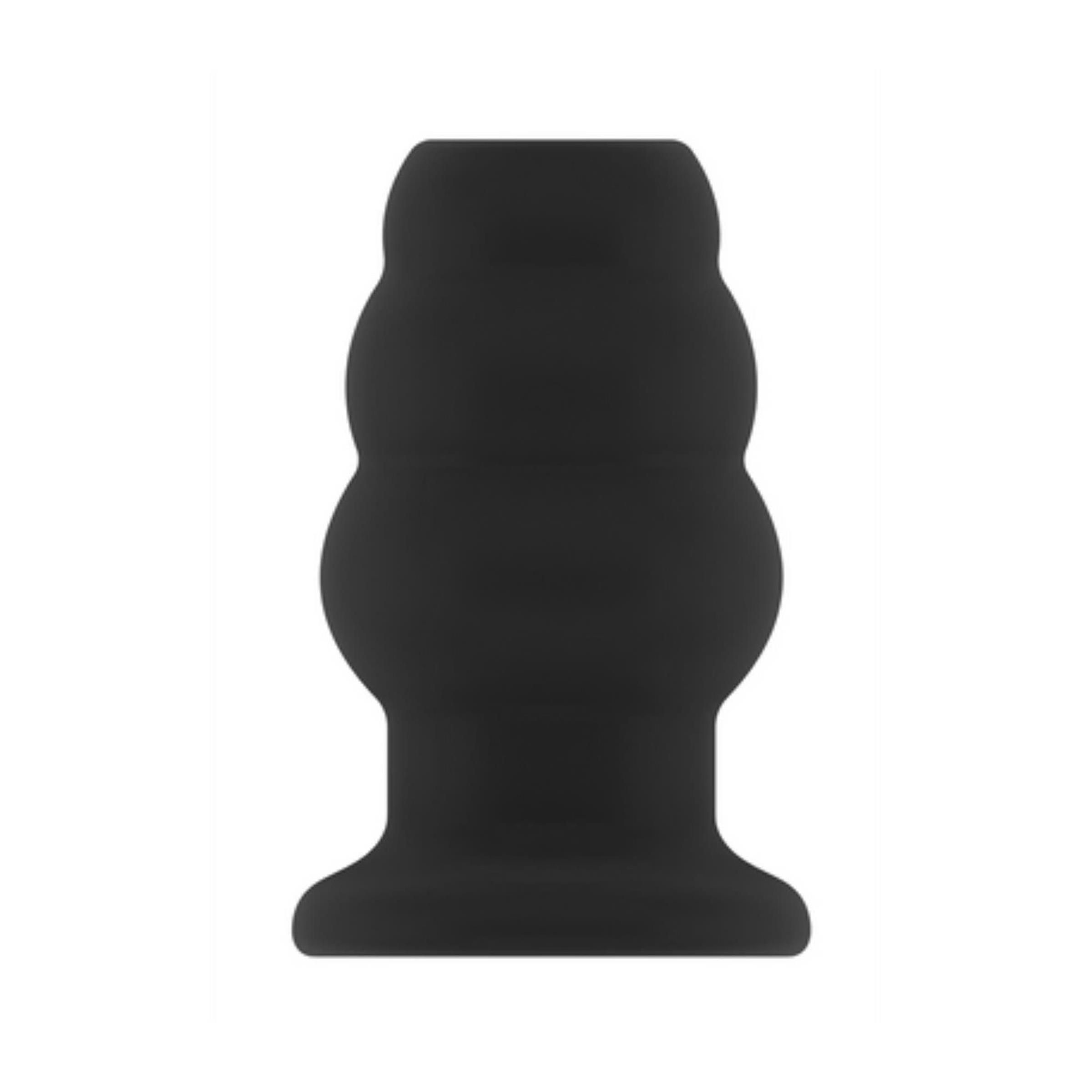 Schwarzer Butt Plug mit abgerundeten Abschnitten. Basis und Spitze.