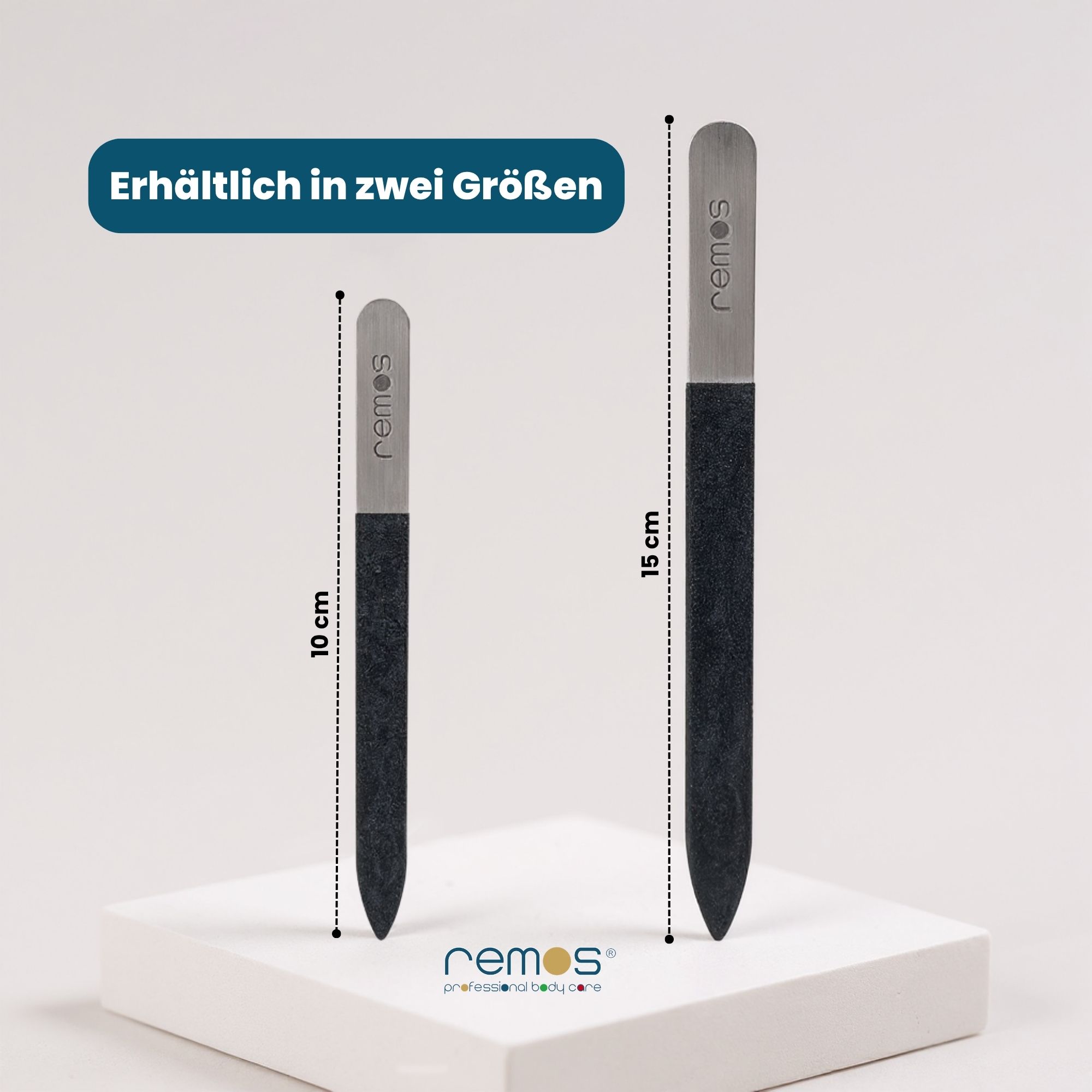 Zwei Edelstahl-Nagelfeilen mit Diamant-Keramik-Beschichtung in Größen 10 cm und 15 cm.