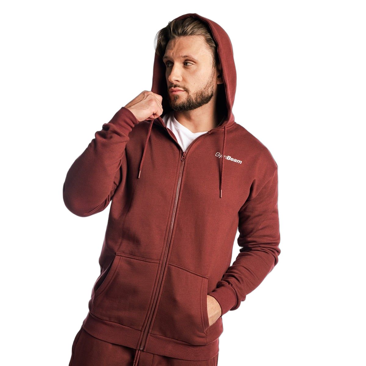 GymBeam Herren Hoodie Oversized mit Reißverschluss und Kapuze Zone Cherrywood