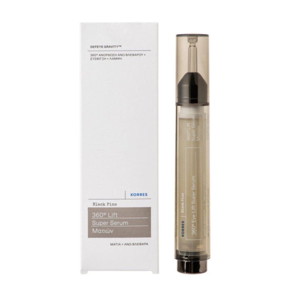 KORRES Black Pine 360° Augenlifting Super Serum und seine Verpackung.