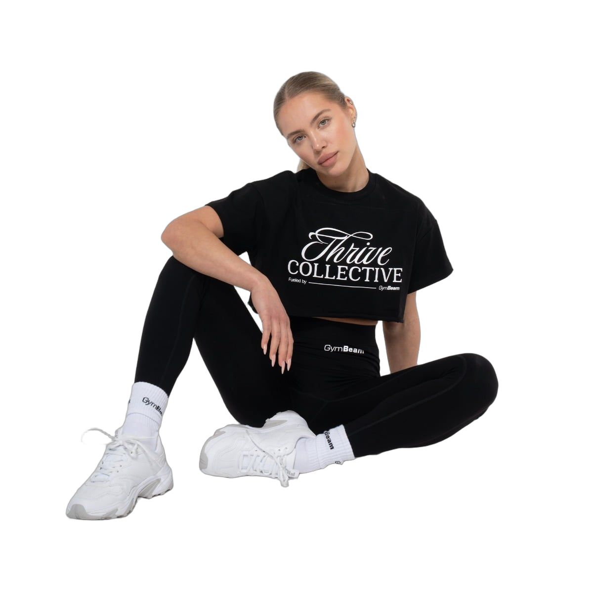GymBeam T-Shirt Damen cropped oversized mit Rundhalsausschnitt in Schwarz