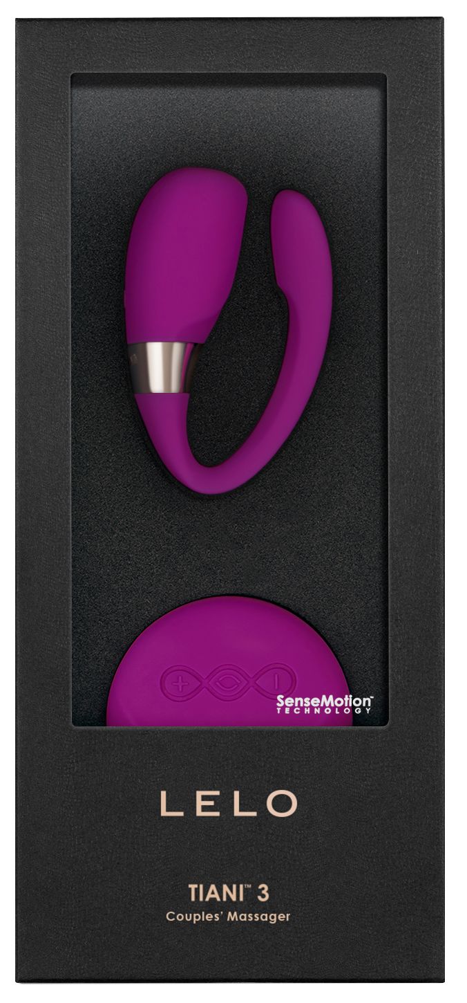 Lila Couples Massager und Fernbedienung in schwarzer LELO-Verpackung.