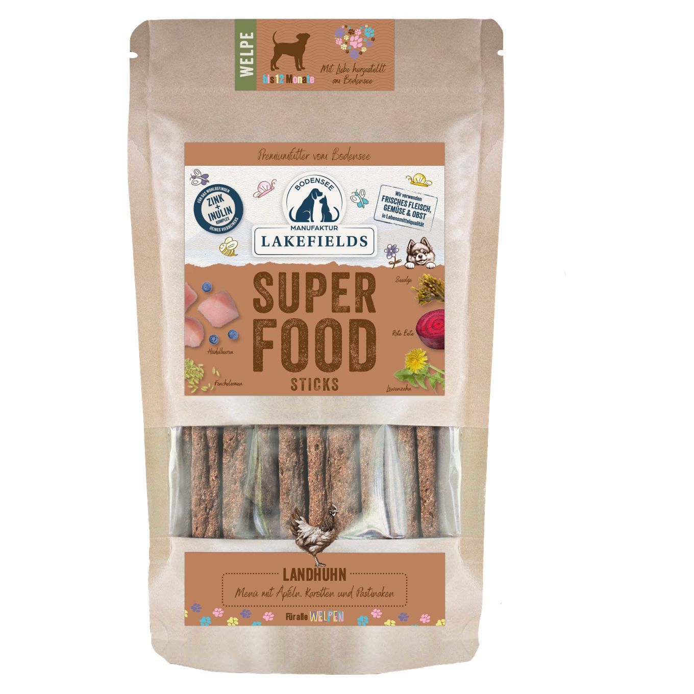 Lakefields - Superfood Premium Sticks vom Landhuhn für Welpen 130 g