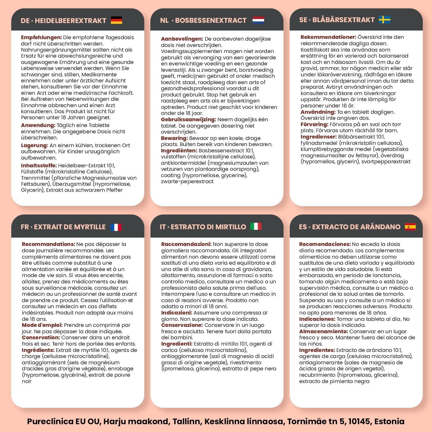 Produktinformationen in Deutsch, Englisch, Niederländisch, Schwedisch, Italienisch und Spanisch. Enthält Informationen zu Inhaltsstoffen und Anwendung.