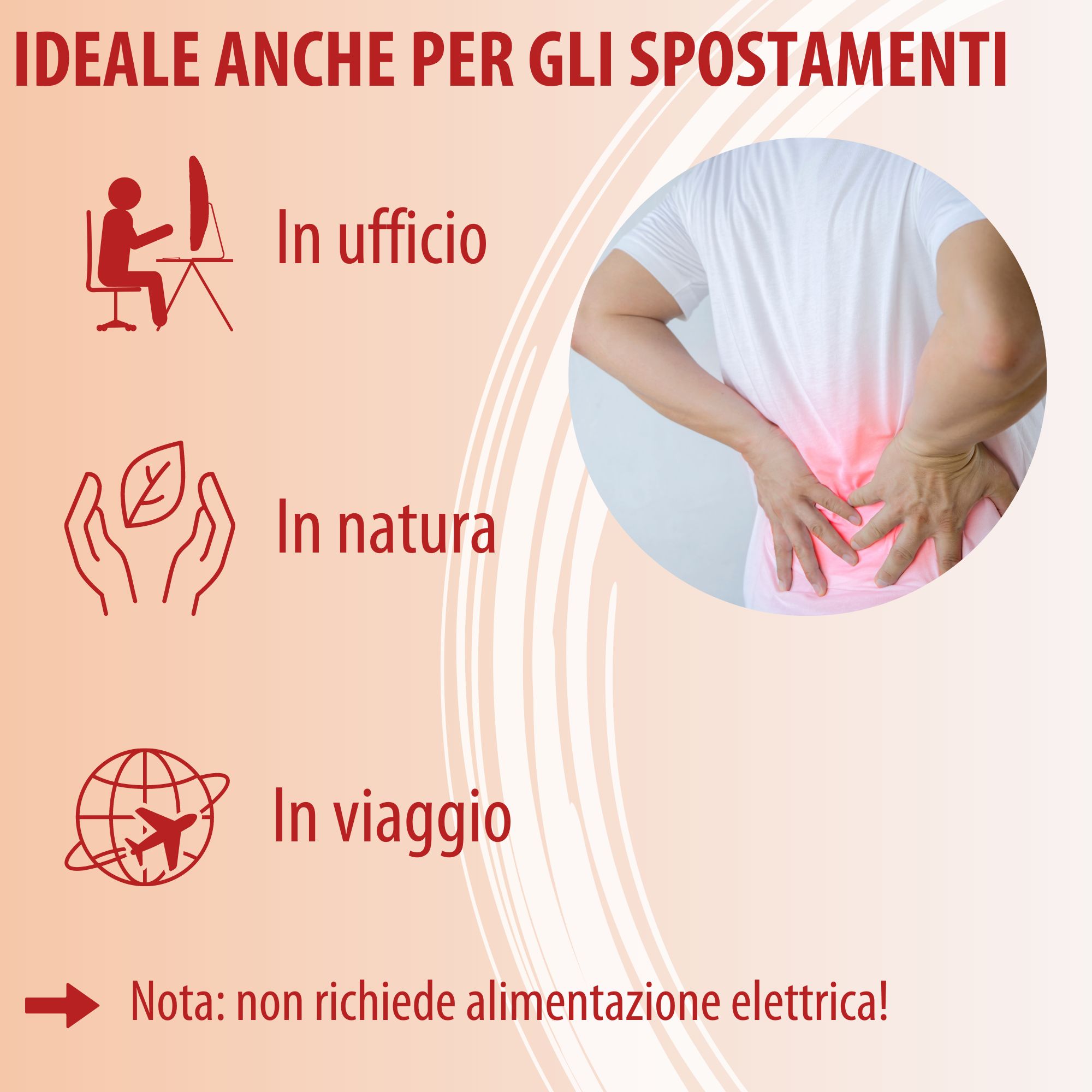 Uomo con fascia termica. La fascia è bianca e indossata intorno all'addome. Adatto a circonferenze vita fino a 140 cm.