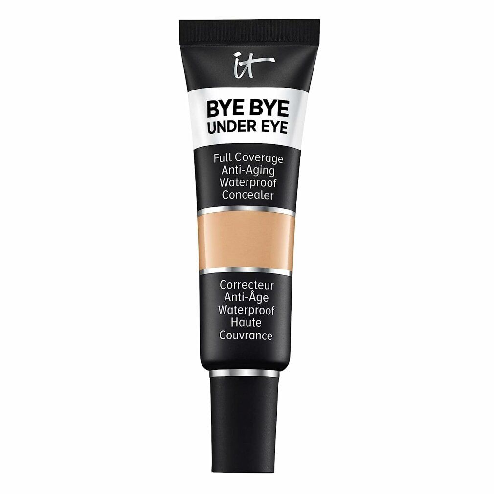 Tube Concealer, schwarz-weiß-beige. Aufschrift: IT, BYE BYE UNDER EYE, Full Coverage, Anti-Aging, Waterproof Concealer. Farbton: Medium Bronze.