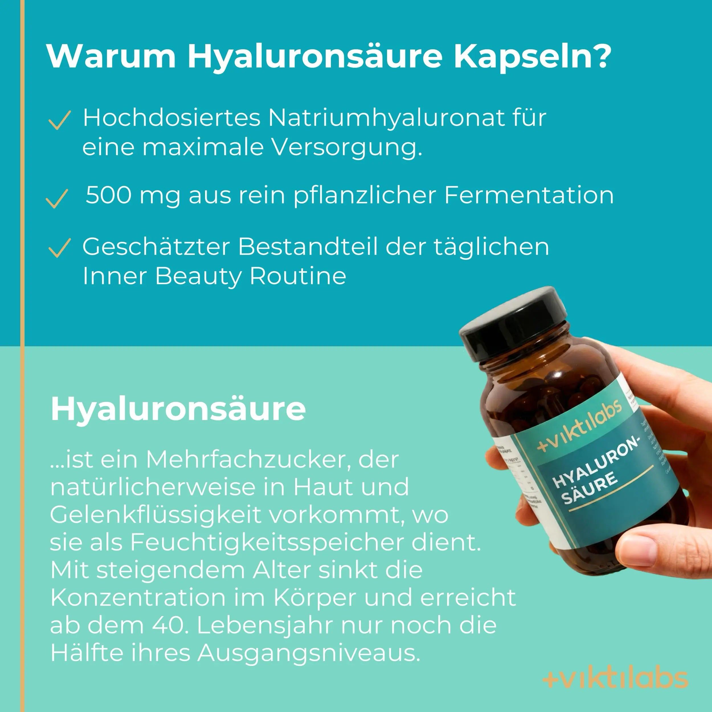 Viktilabs Hyaluronsäure Kapseln: 500 mg Hyaluron aus pflanzlicher Fermentation