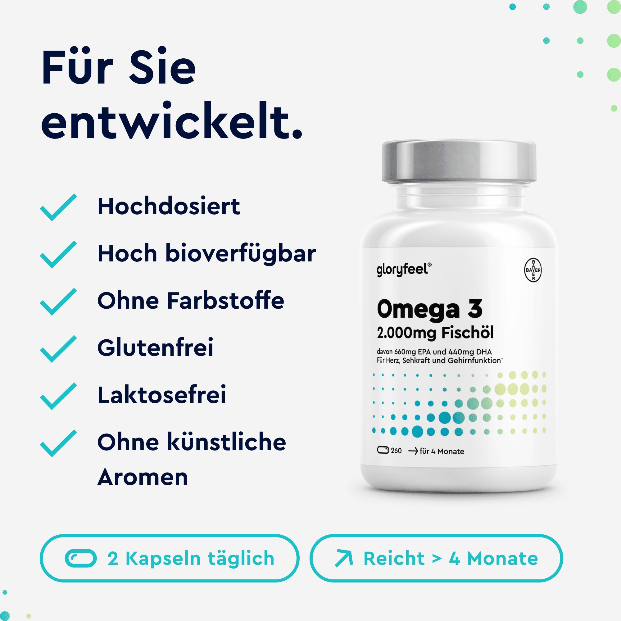 gloryfeel ® Omega 3 Fischöl 660mg EPA und 440mg DHA Kapseln
